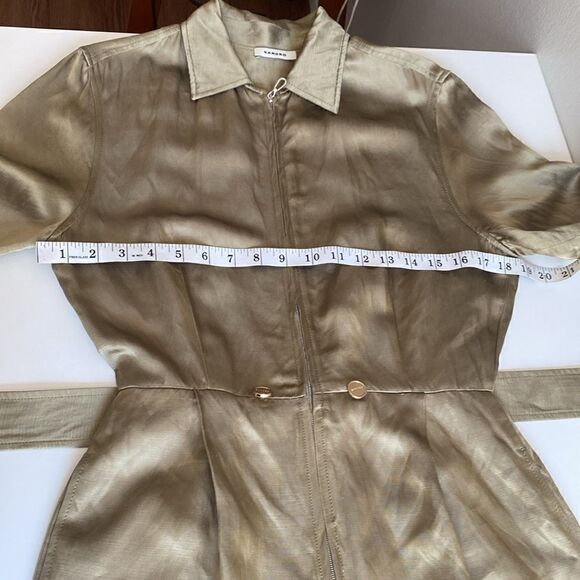 Sandro Gold Olive Green Sisteron Satin Zip Jumpsuit - Picture 11 of 16